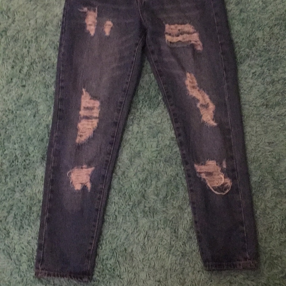 Dark wash high waisted ripped denim jeans